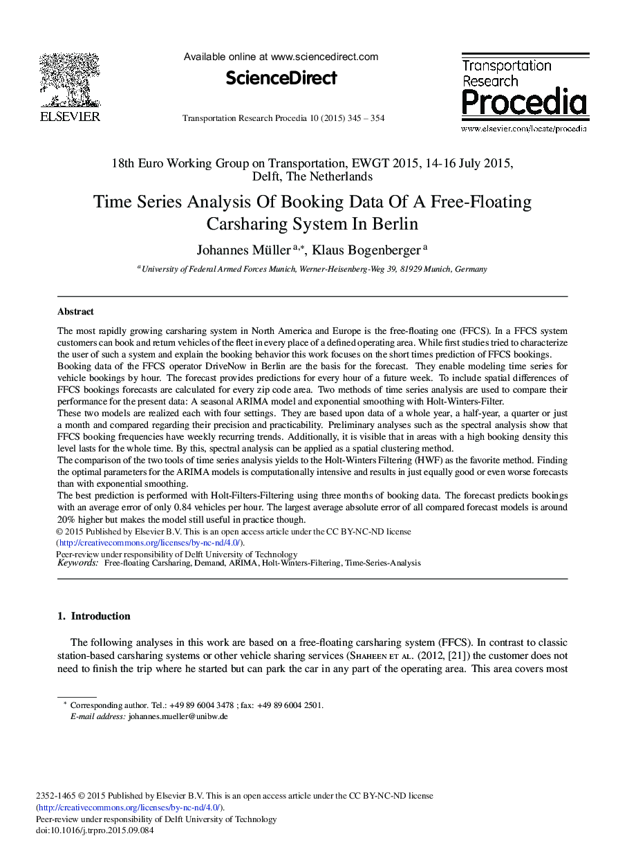 Time Series Analysis of Booking Data of a Free-Floating Carsharing System in Berlin 