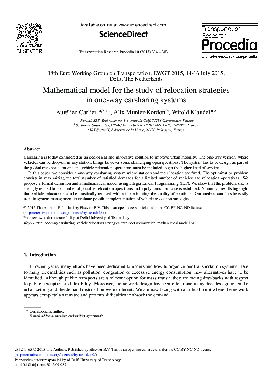 Mathematical Model for the Study of Relocation Strategies in One-way Carsharing Systems 