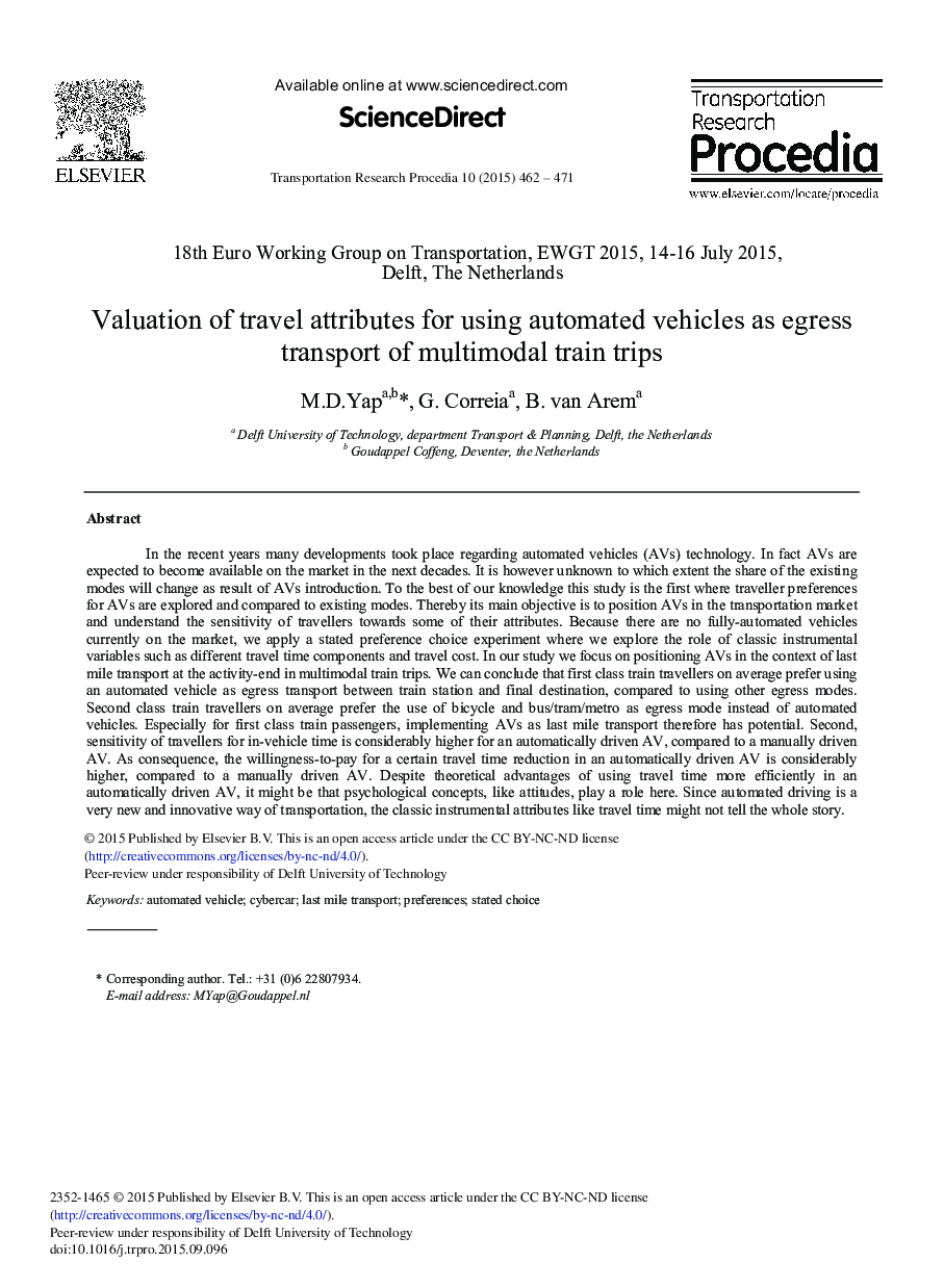 Valuation of Travel Attributes for Using Automated Vehicles as Egress Transport of Multimodal Train Trips 