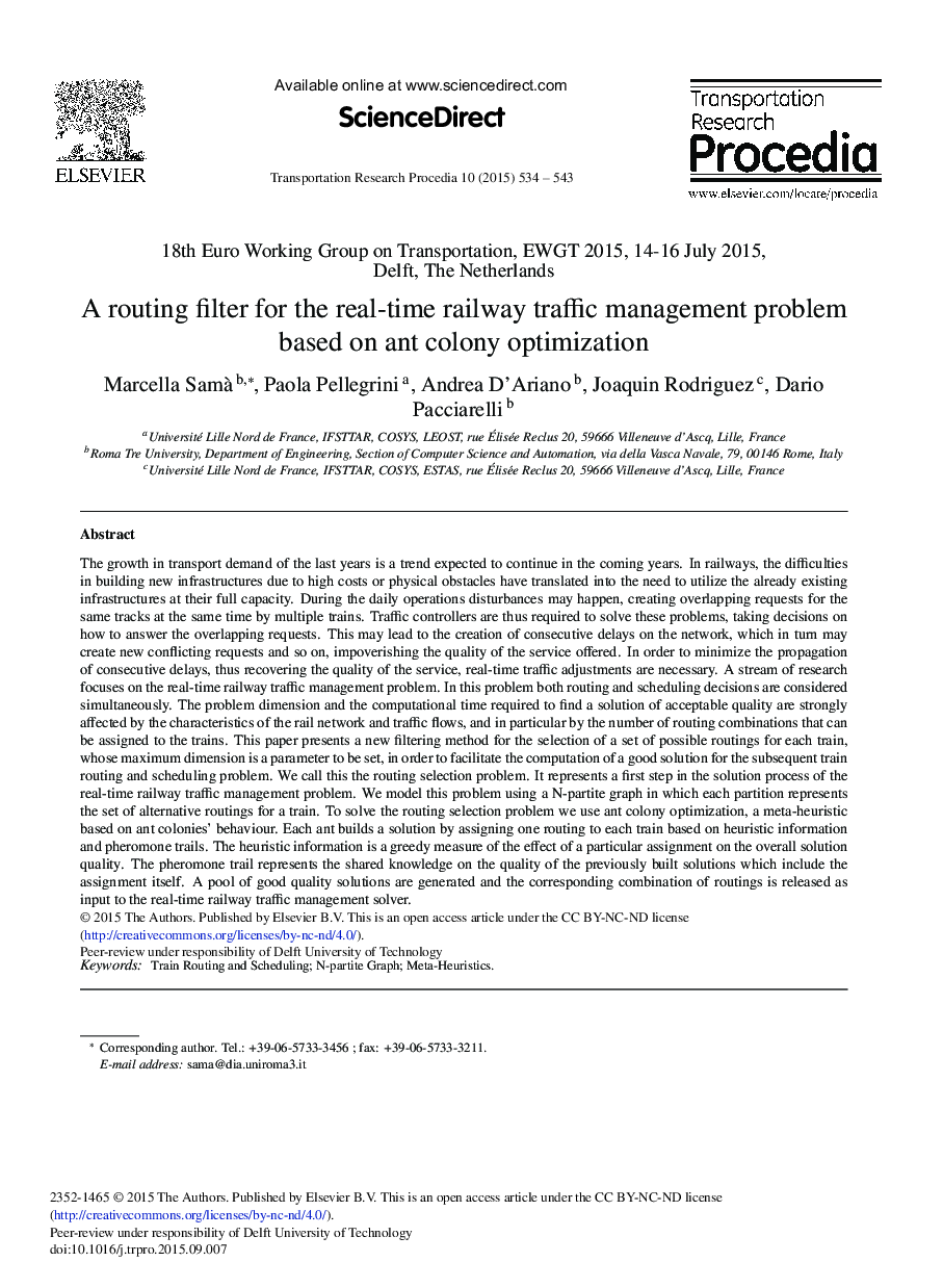 A Routing Filter for the Real-time Railway Traffic Management Problem Based on Ant Colony Optimization 