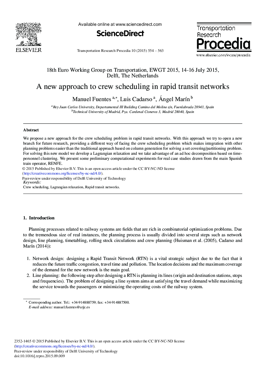 A New Approach to Crew Scheduling in Rapid Transit Networks 