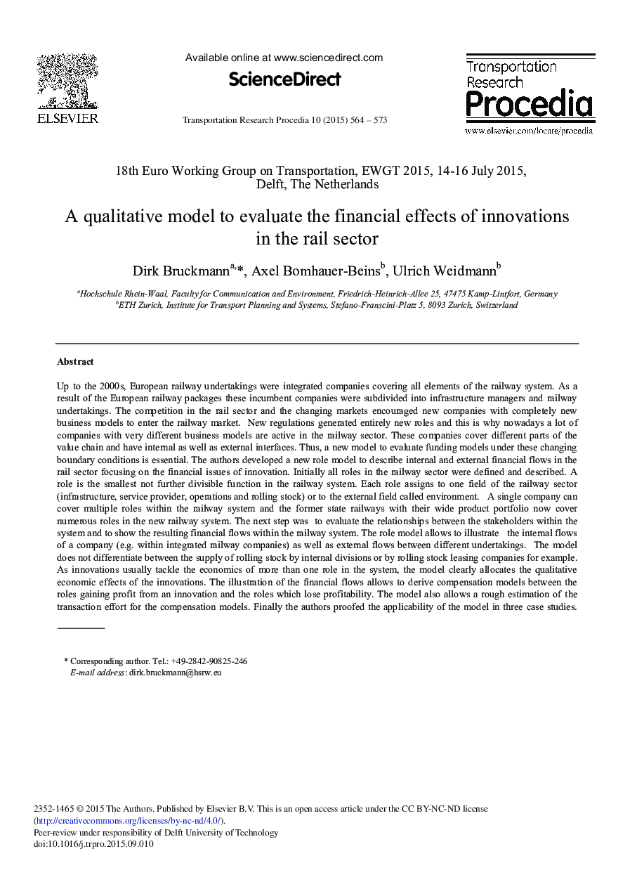 A Qualitative Model to Evaluate the Financial Effects of Innovations in the Rail Sector 