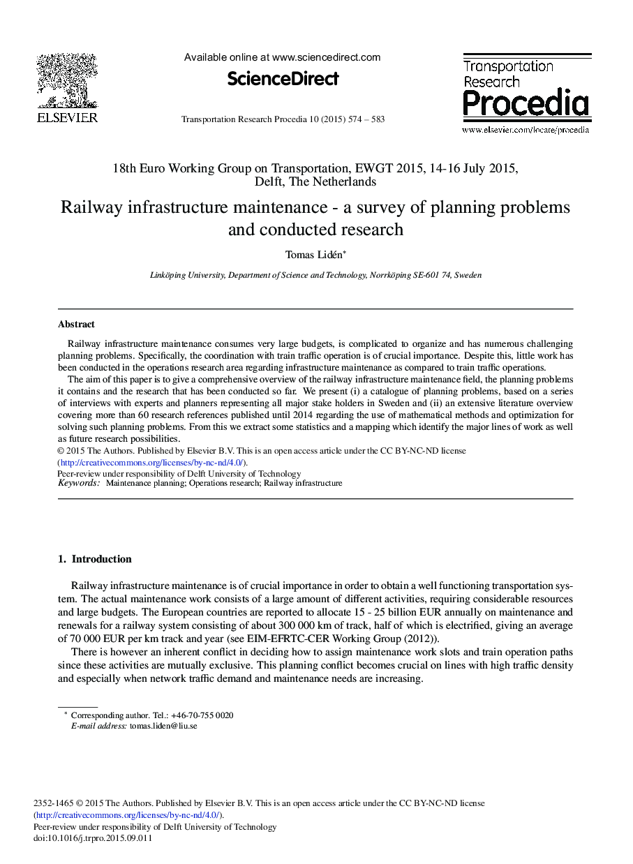 Railway Infrastructure Maintenance - A Survey of Planning Problems and Conducted Research 