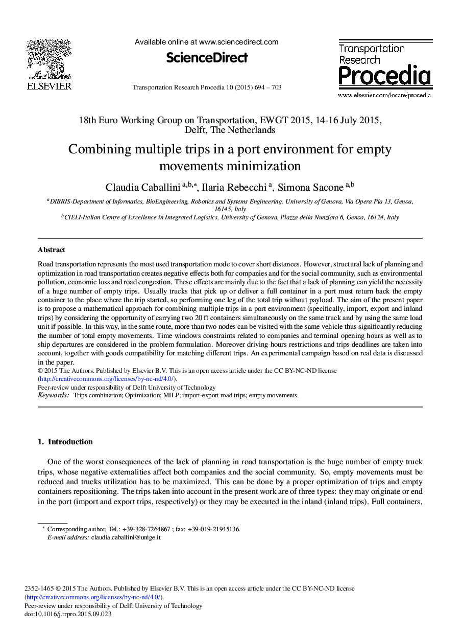 Combining Multiple Trips in a Port Environment for Empty Movements Minimization 