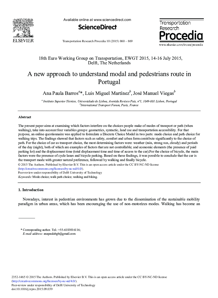 A New Approach to Understand Modal and Pedestrians Route in Portugal 