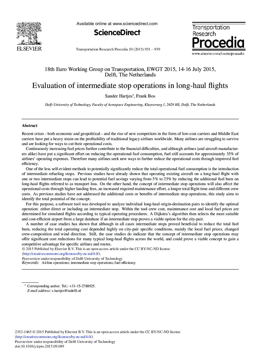 Evaluation of Intermediate Stop Operations in Long-haul Flights 