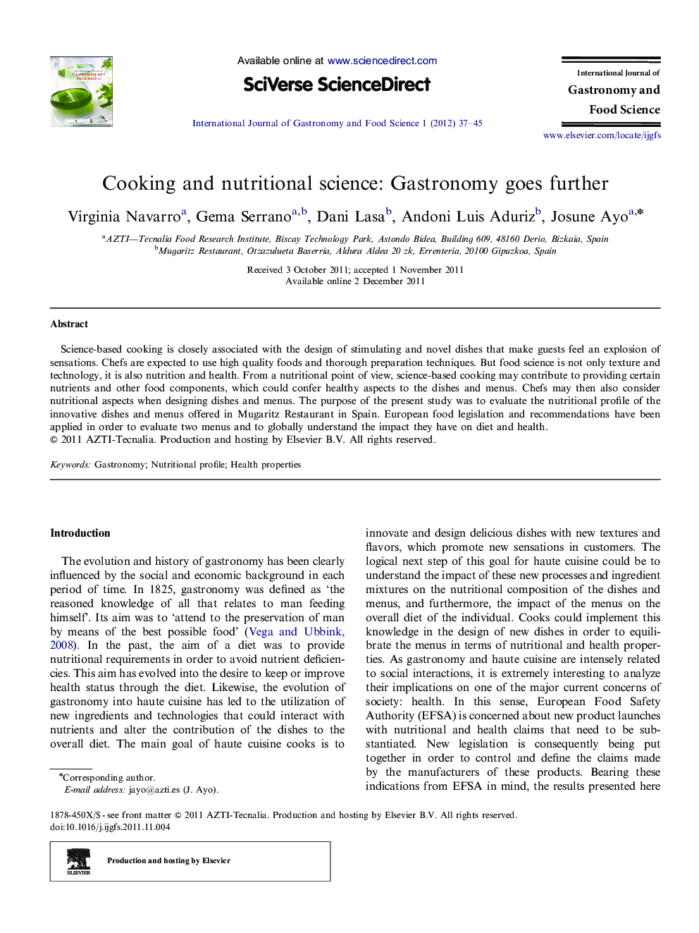 Cooking and nutritional science: Gastronomy goes further