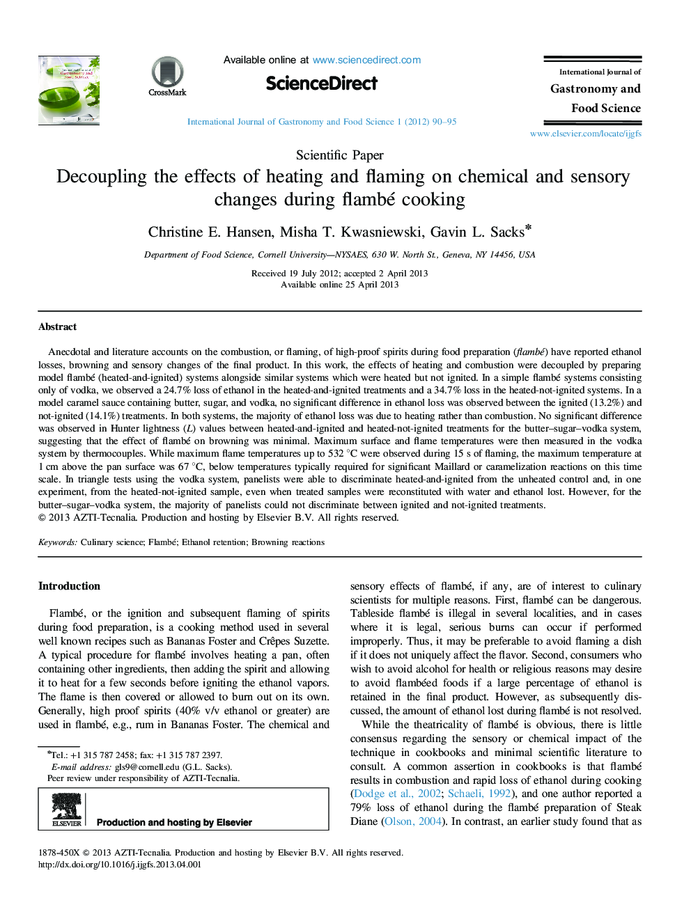 Decoupling the effects of heating and flaming on chemical and sensory changes during flambé cooking 