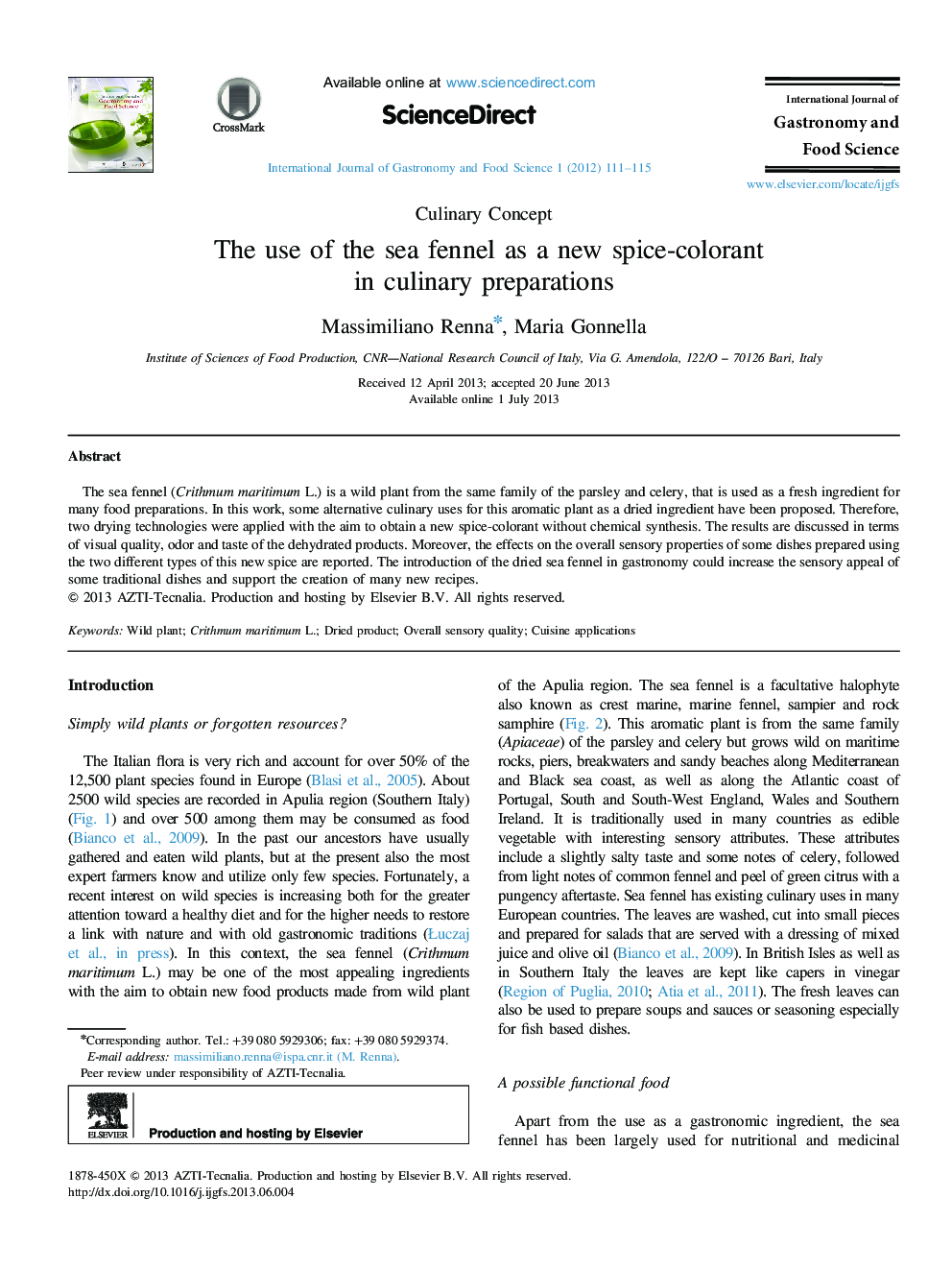 The use of the sea fennel as a new spice-colorant in culinary preparations 