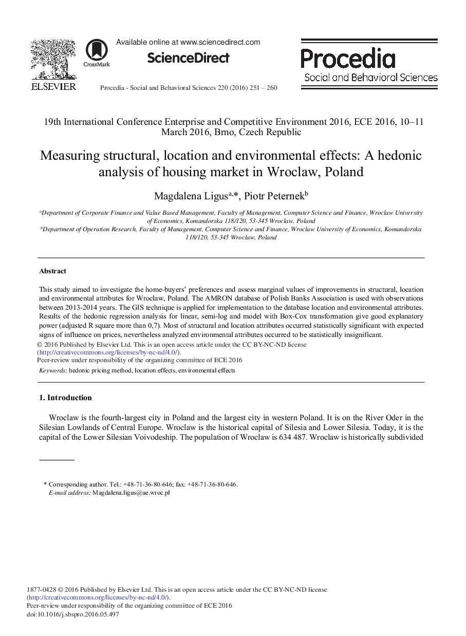 اندازه گیری سازه، محل سکونت و اثرات زیست محیطی: تحلیل لذت از بازار مسکن در روکلاو، لهستان