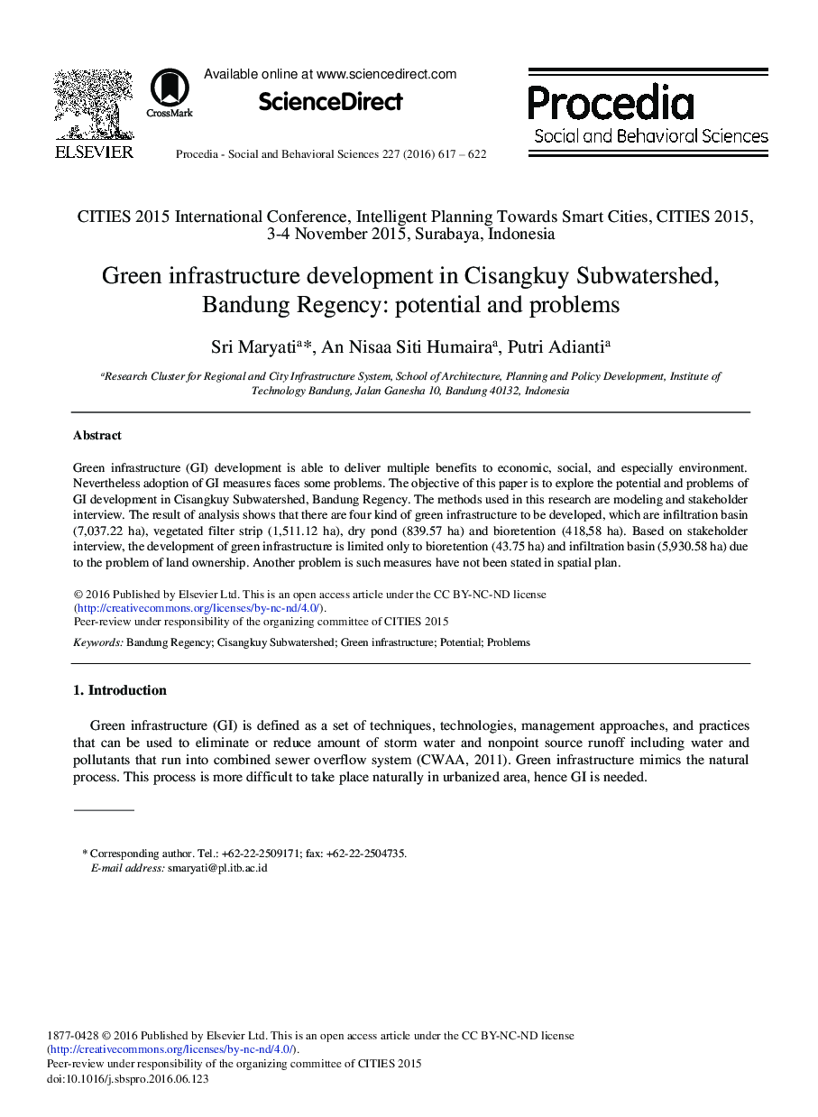 Green Infrastructure Development in Cisangkuy Subwatershed, Bandung Regency: Potential and Problems 