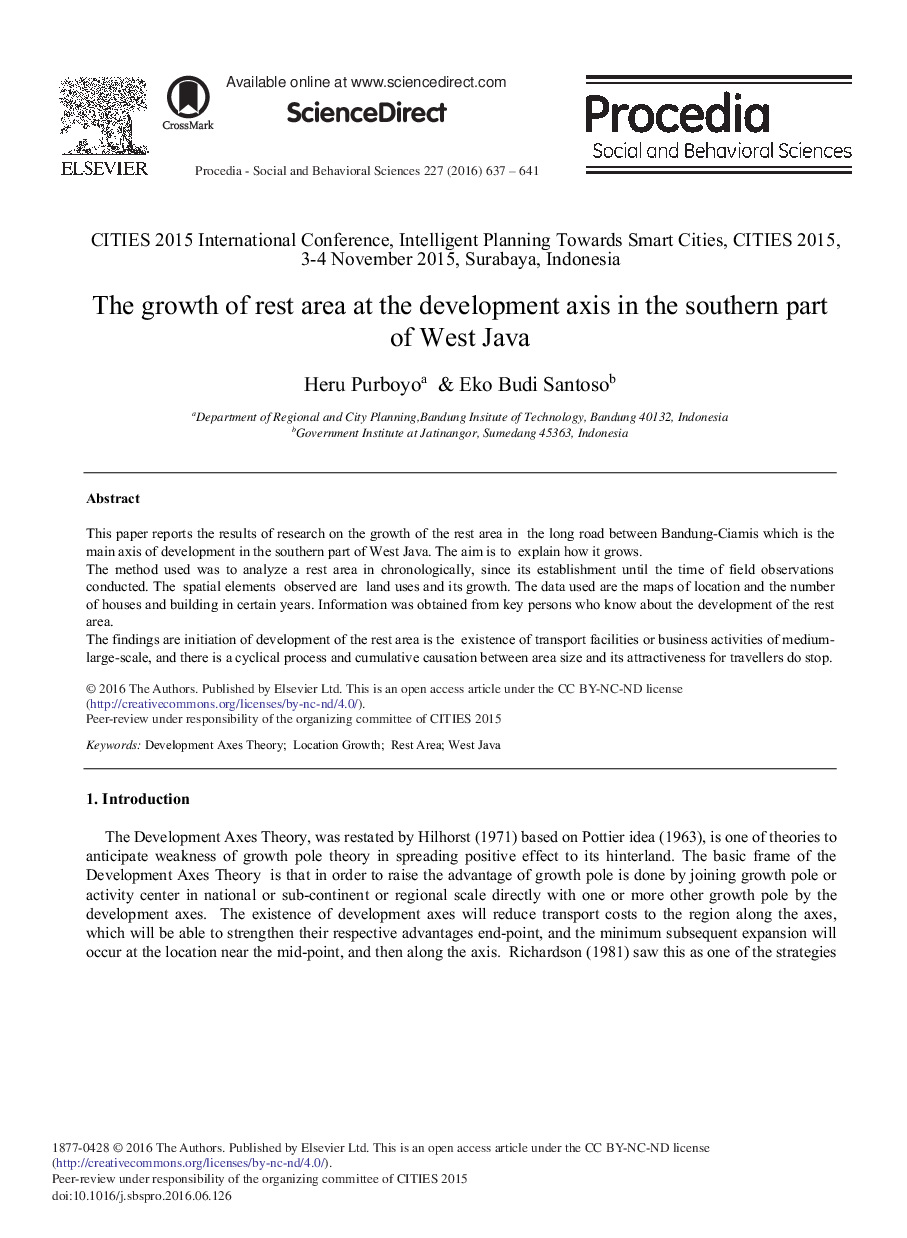 The Growth of Rest Area at the Development Axis in the Southern Part of West Java 