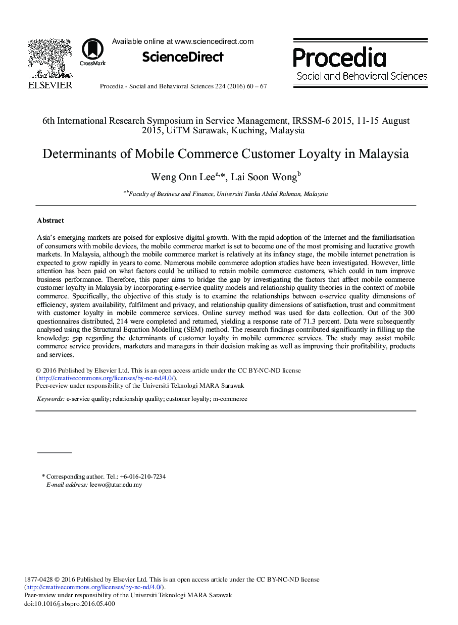 Determinants of Mobile Commerce Customer Loyalty in Malaysia 