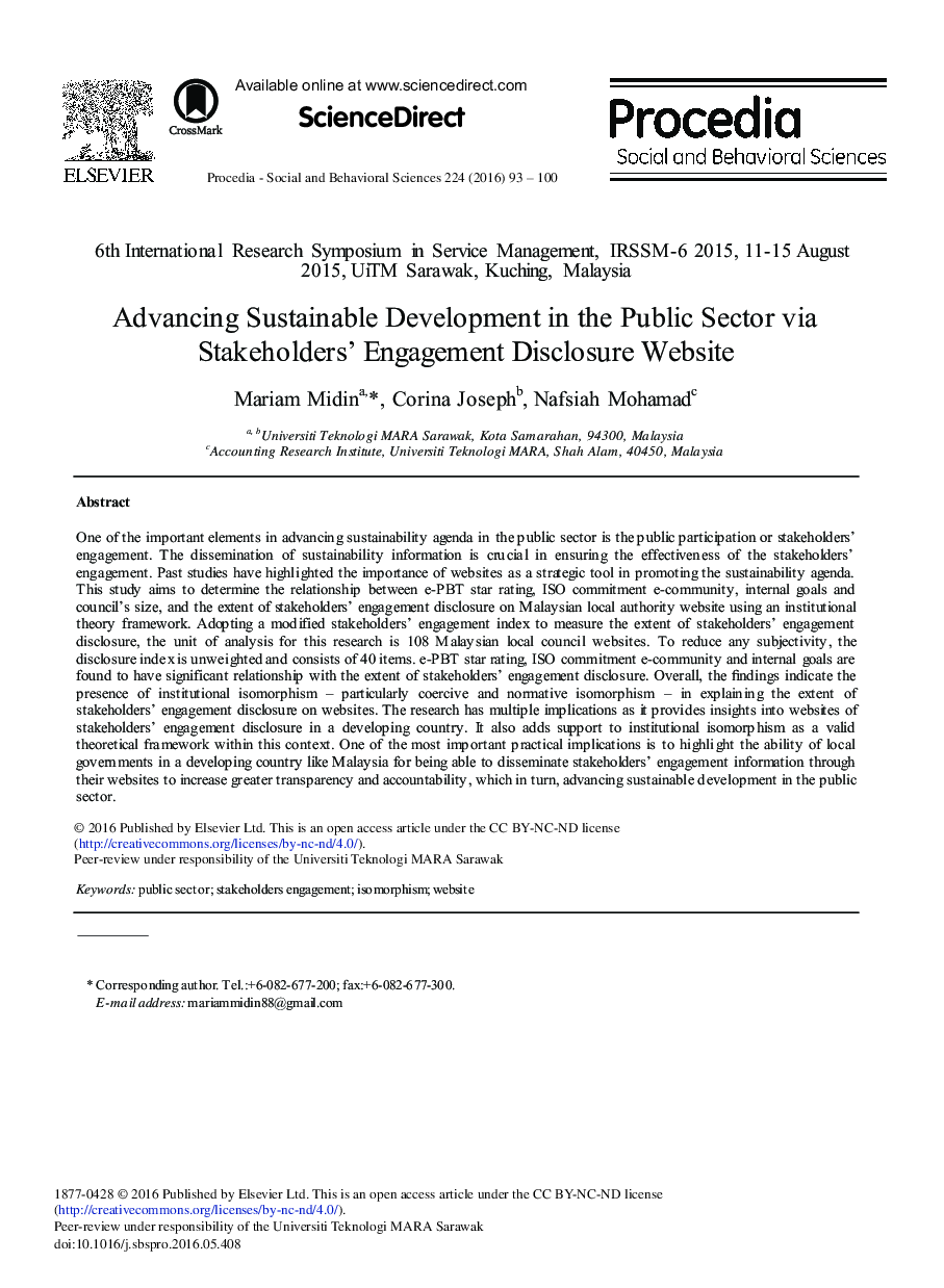 Advancing Sustainable Development in the Public Sector via Stakeholders’ Engagement Disclosure Website 