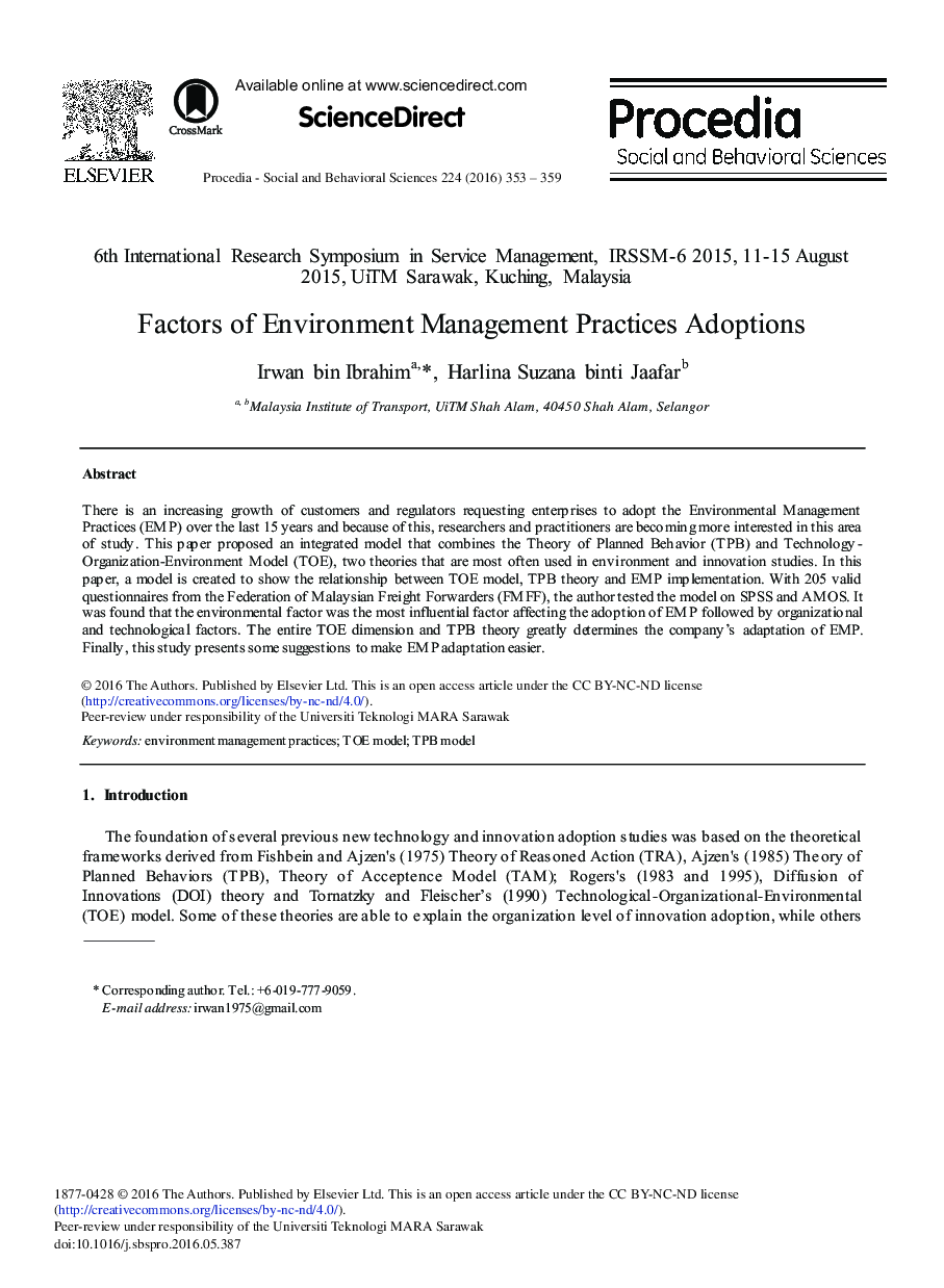 Factors of Environment Management Practices Adoptions 