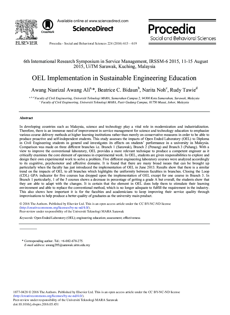 OEL Implementation in Sustainable Engineering Education 