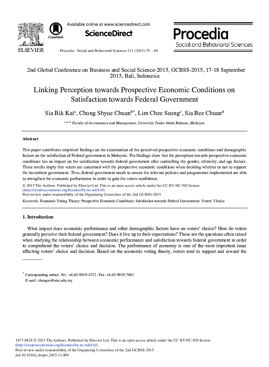 Linking Perception towards Prospective Economic Conditions on Satisfaction Towards Federal Government 