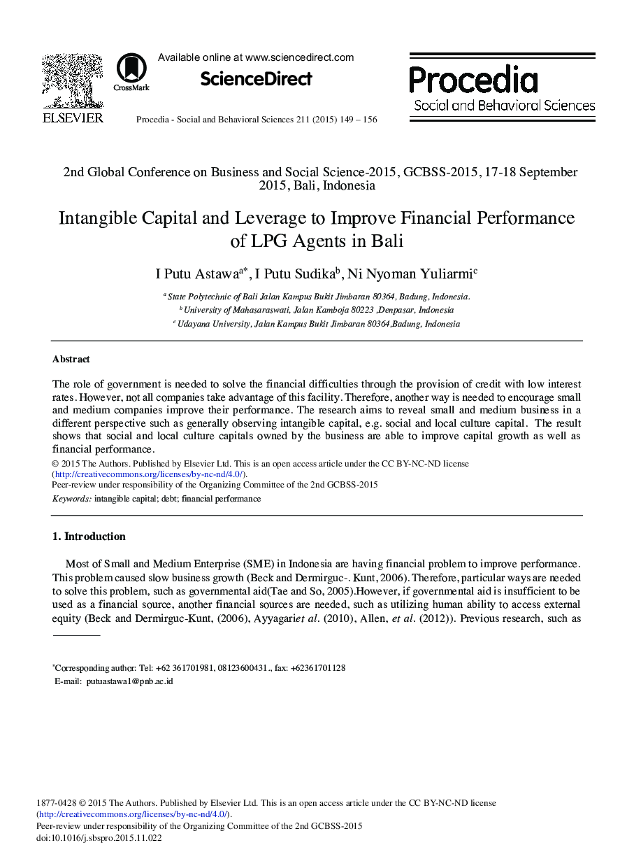 Intangible Capital and Leverage to Improve Financial Performance of LPG Agents in Bali 