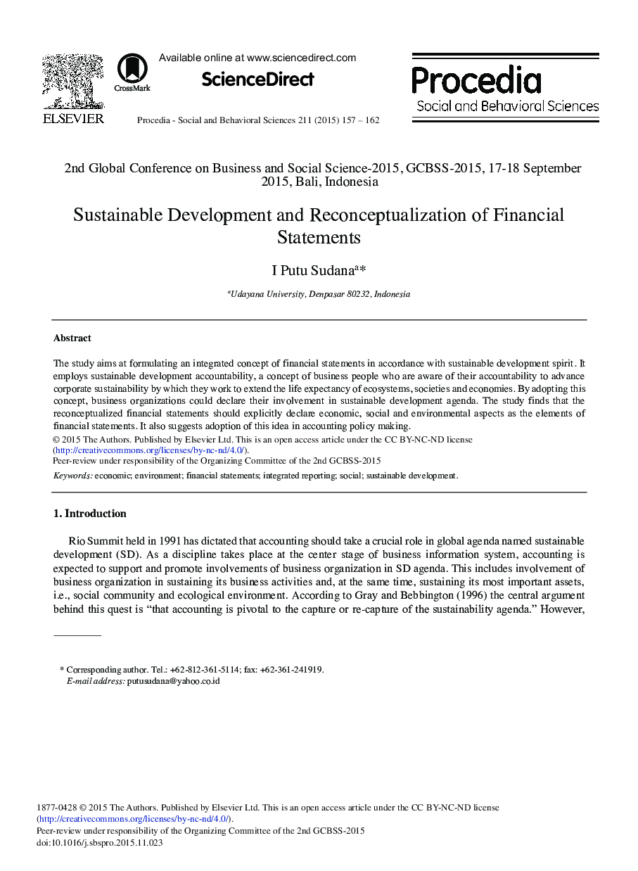 Sustainable Development and Reconceptualization of Financial Statements 