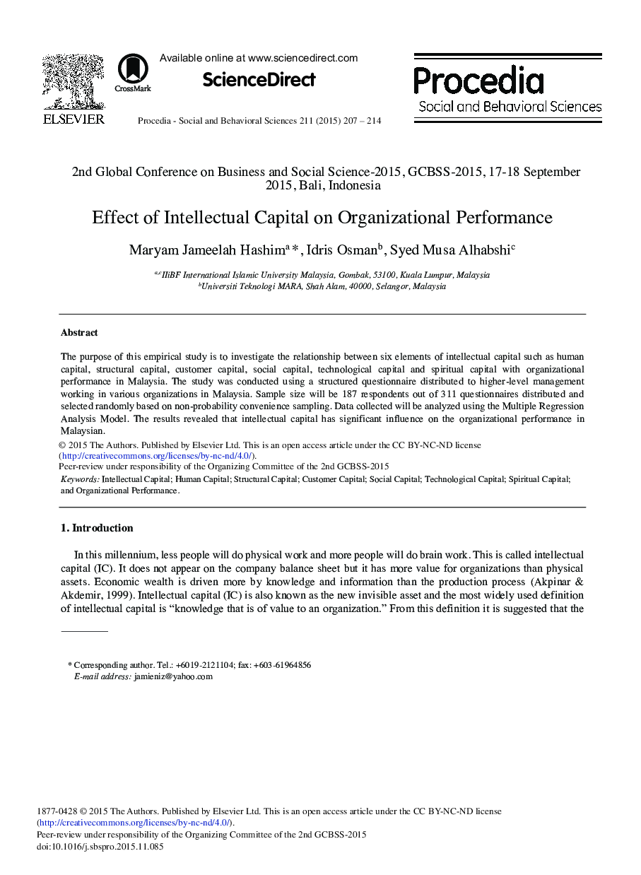 Effect of Intellectual Capital on Organizational Performance 