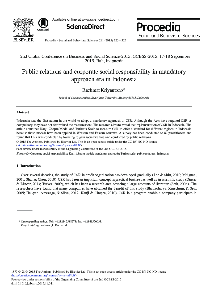 Public Relations and Corporate Social Responsibility in Mandatory Approach Era in Indonesia 