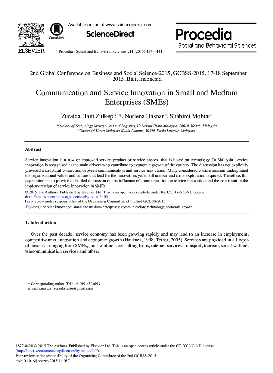 Communication and Service Innovation in Small and Medium Enterprises (SMEs) 