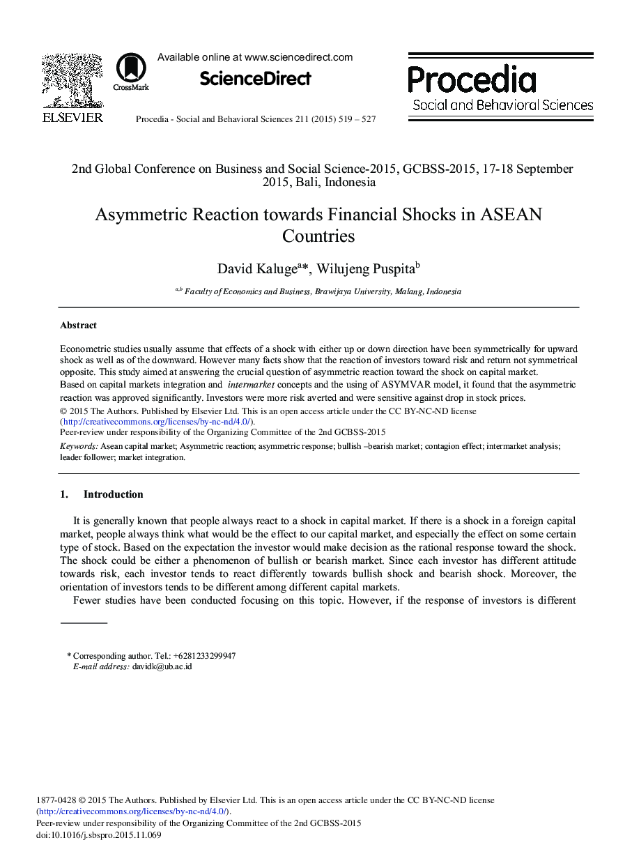 Asymmetric Reaction Towards Financial Shocks in ASEAN Countries 