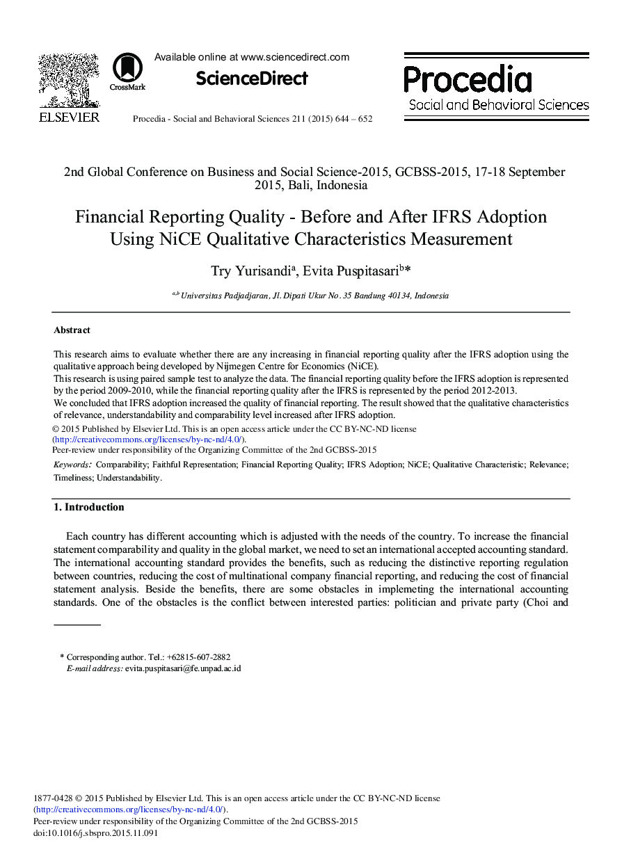 Financial Reporting Quality - Before and After IFRS Adoption Using NiCE Qualitative Characteristics Measurement 