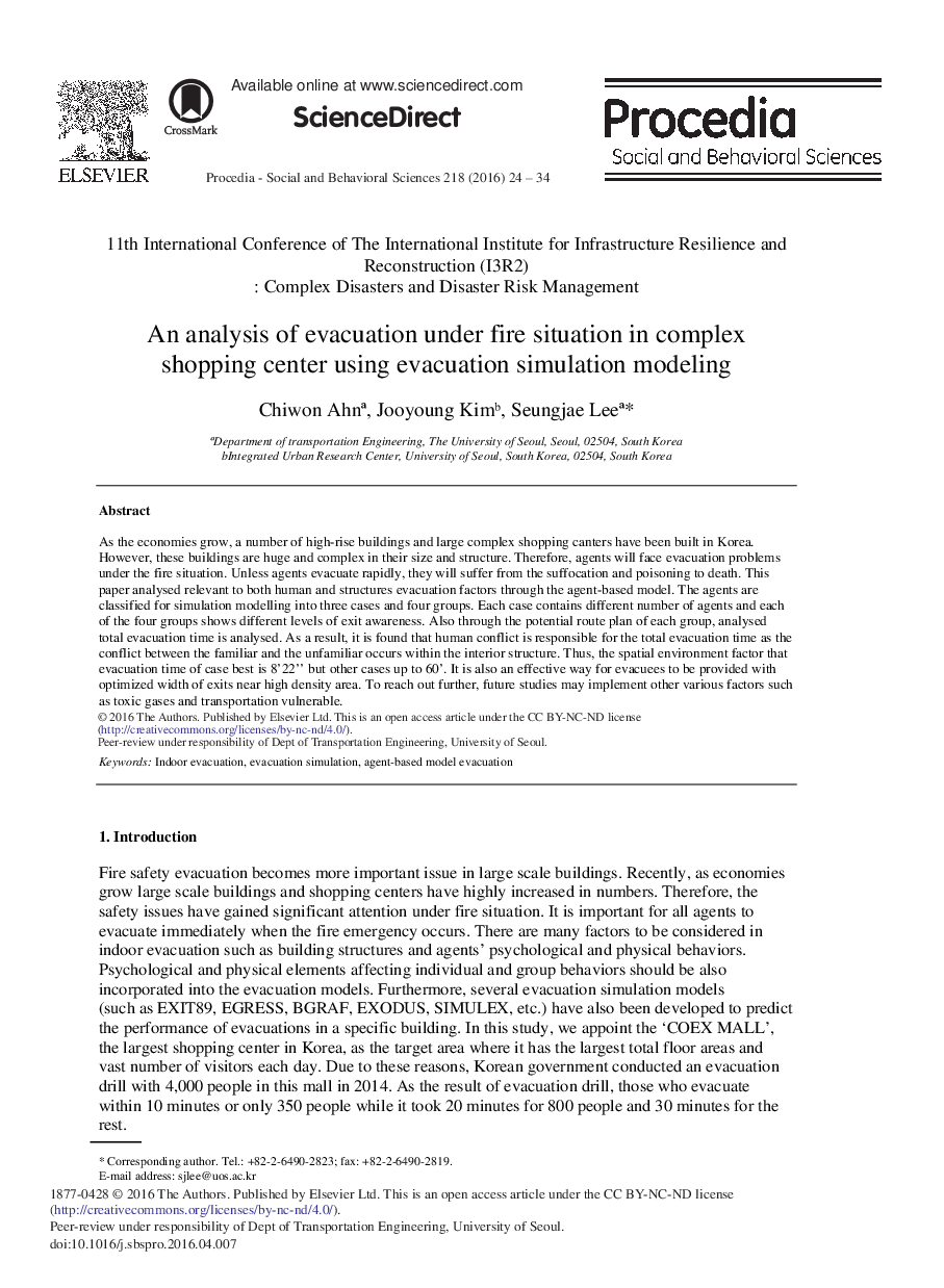 تحلیل تخلیه تحت شرایط آتش سوزی در مرکز خرید مجتمع با استفاده از شبیه سازی تخلیه مدل سازی یک ؟؟ 