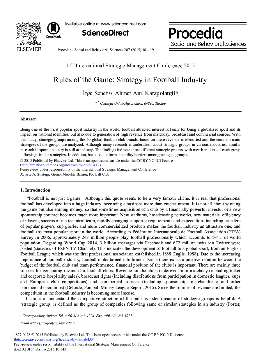 Rules of the Game: Strategy in Football Industry 