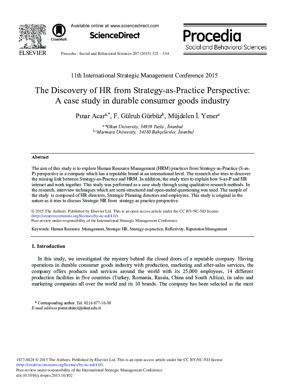 The Discovery of HR from Strategy-as-Practice Perspective: A Case Study in Durable Consumer Goods Industry 