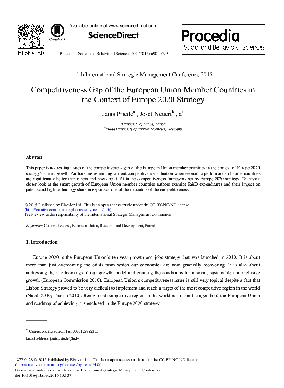 Competitiveness Gap of the European Union Member Countries in the Context of Europe 2020 Strategy 