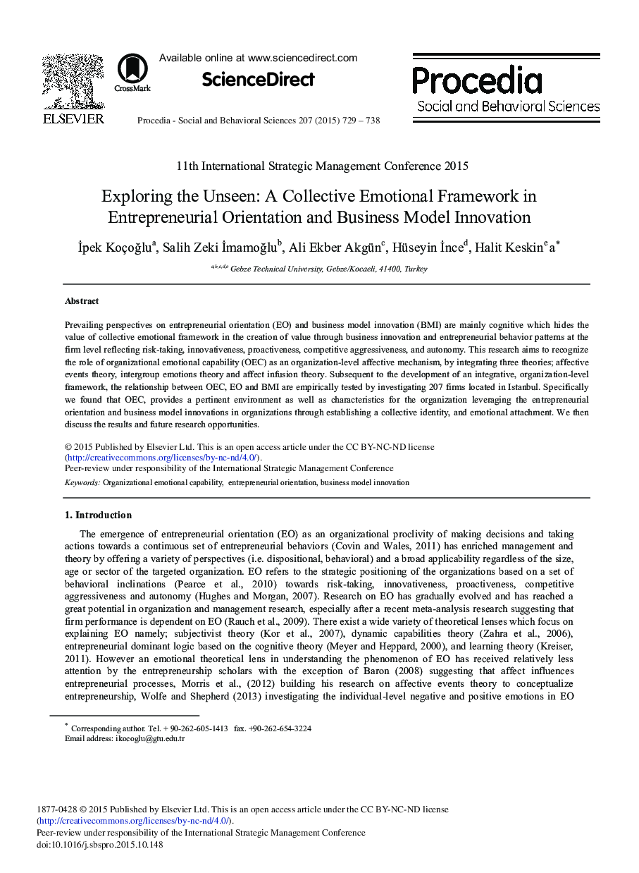 Exploring the Unseen: A Collective Emotional Framework in Entrepreneurial Orientation and Business Model Innovation 