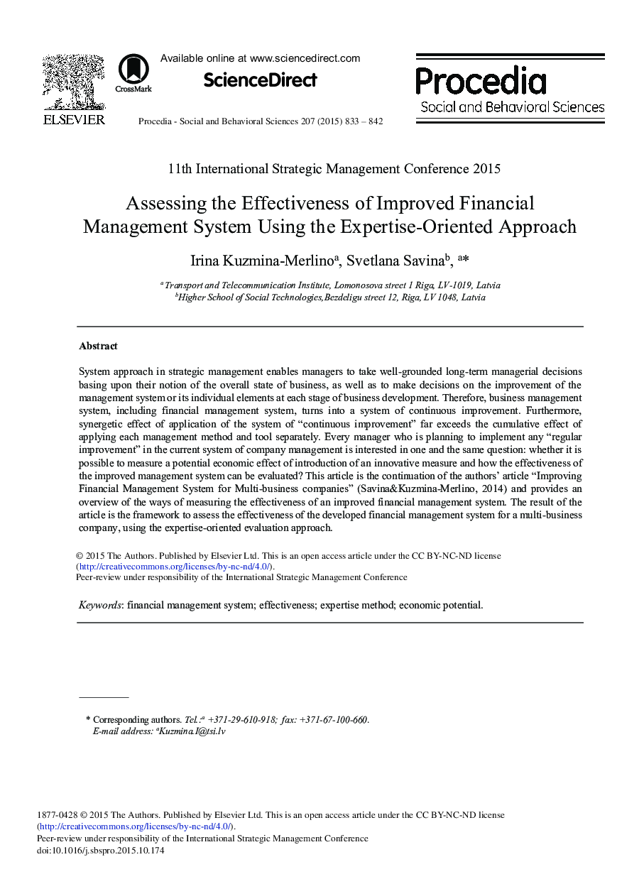 Assessing the Effectiveness of Improved Financial Management System Using the Expertise-oriented Approach 