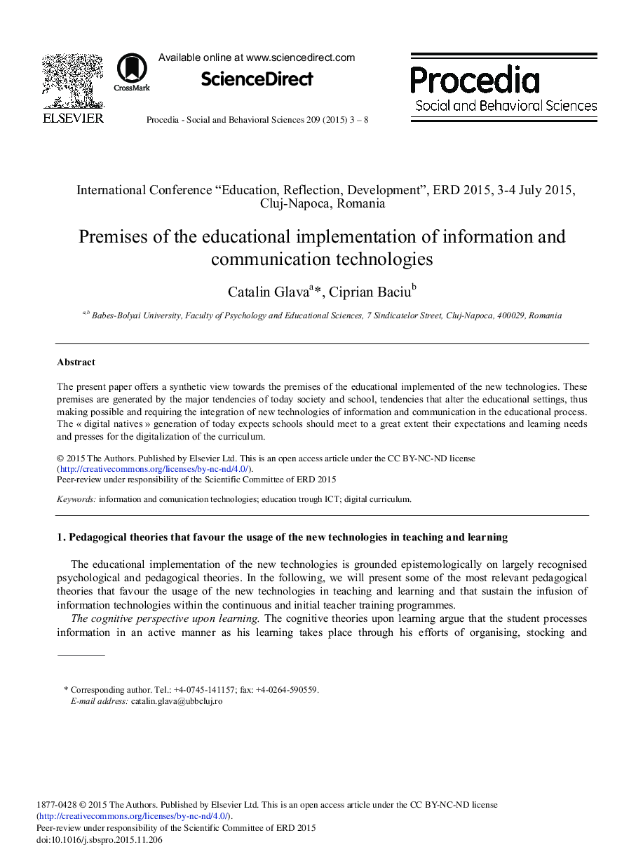 Premises of the Educational Implementation of Information and Communication Technologies 