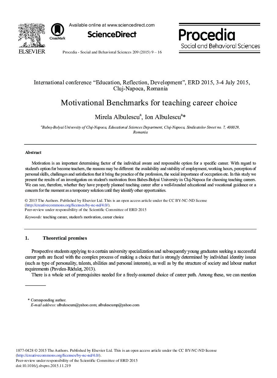 Motivational Benchmarks for Teaching Career Choice 