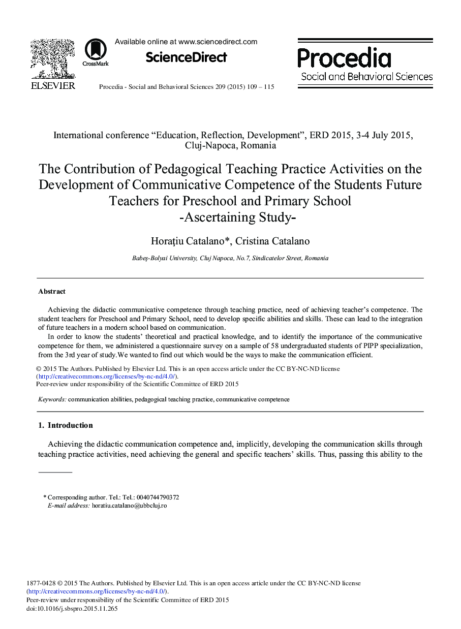 The Contribution of Pedagogical Teaching Practice Activities on the Development of Communicative Competence of the Students Future Teachers for Preschool and Primary School-Ascertaining Study 