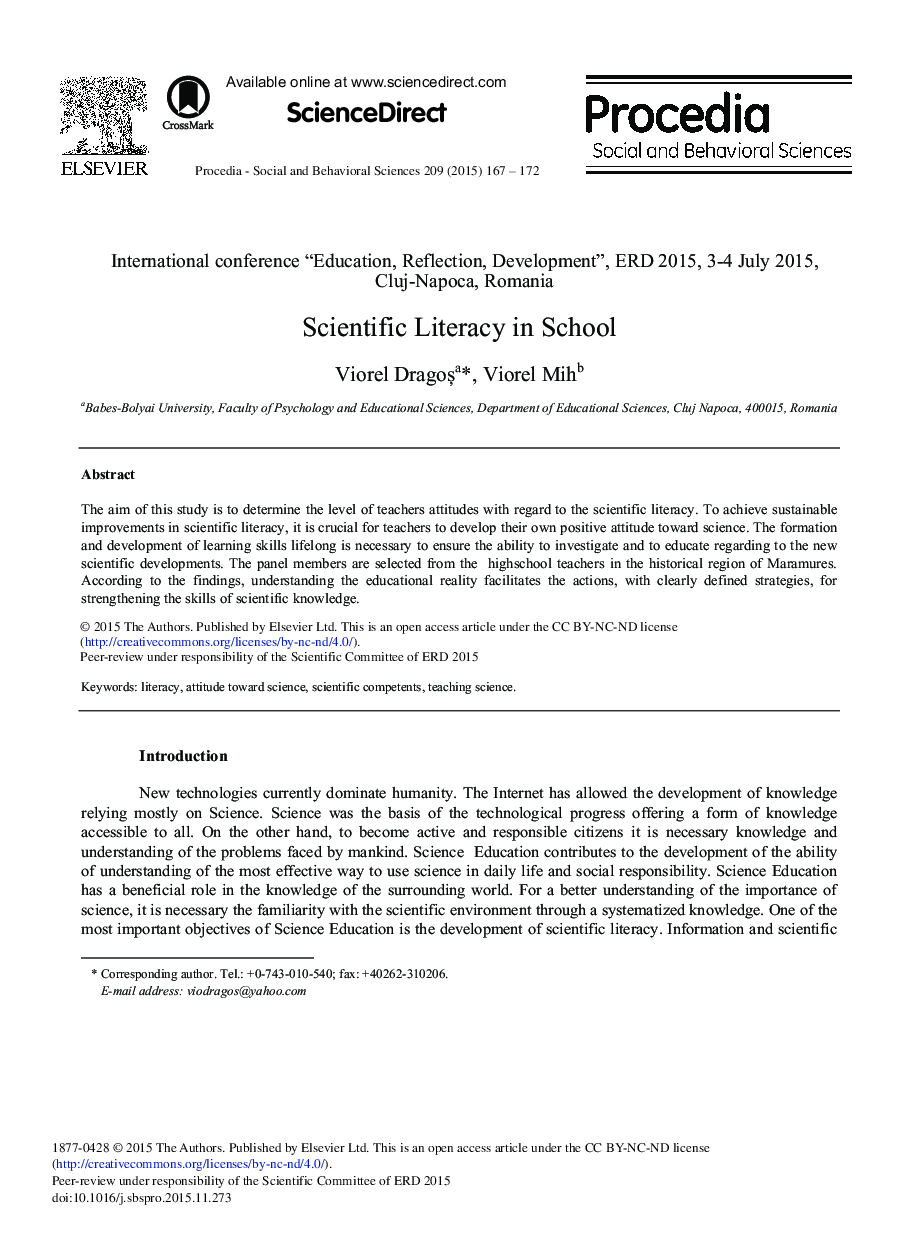 Scientific Literacy in School 