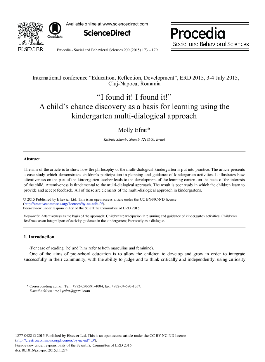 “I Found it! I Found it!” A Child's Chance Discovery as a Basis for Learning Using the Kindergarten Multi-dialogical Approach 