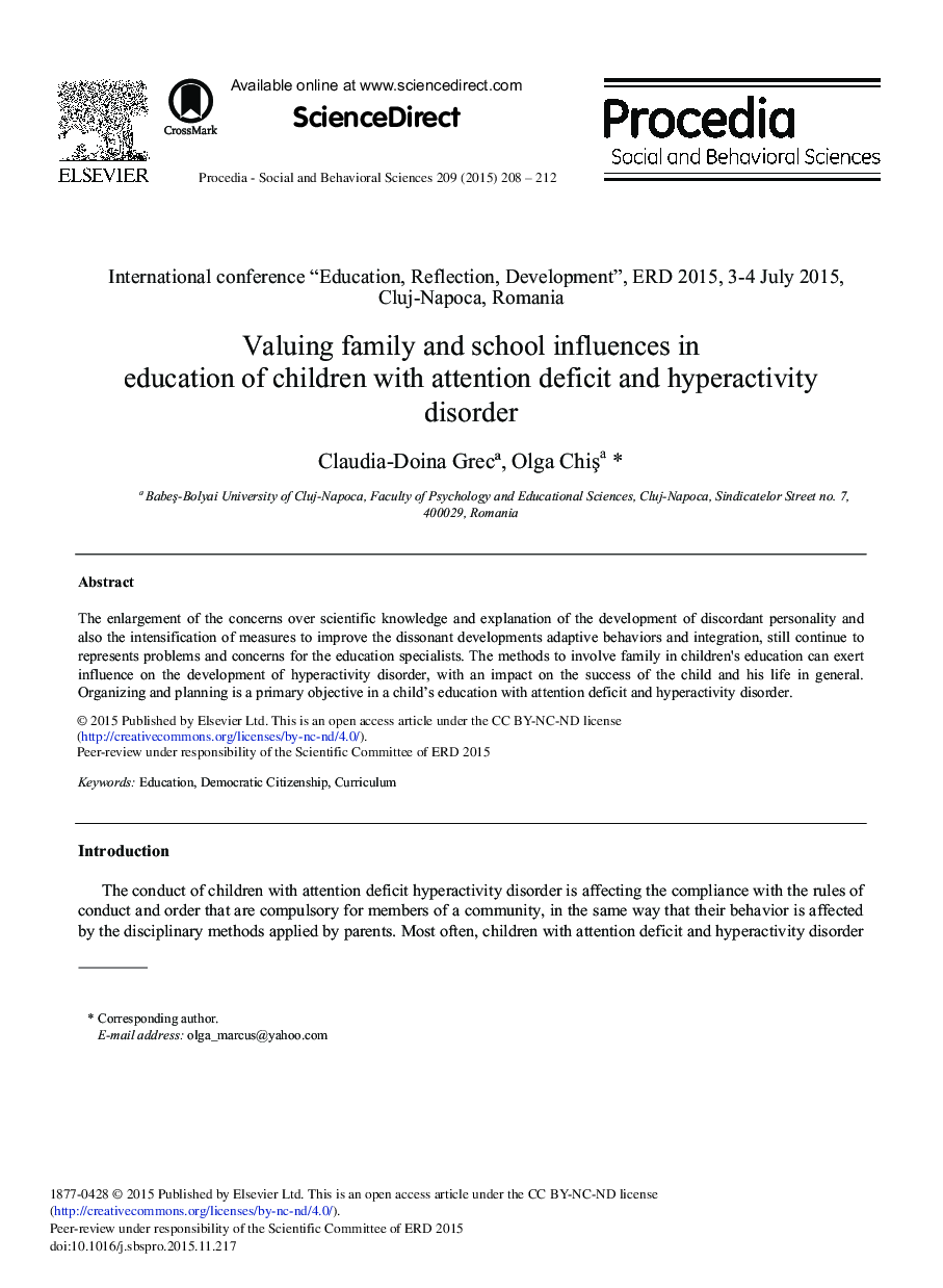 Valuing Family and School Influences in Education of Children with Attention Deficit and Hyperactivity Disorder 