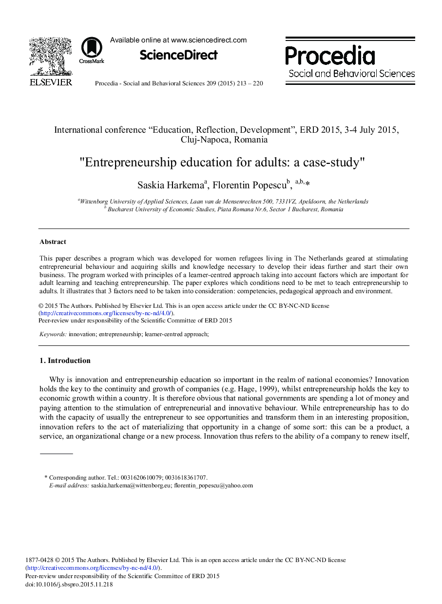 Entrepreneurship Education for Adults: A Case-study 