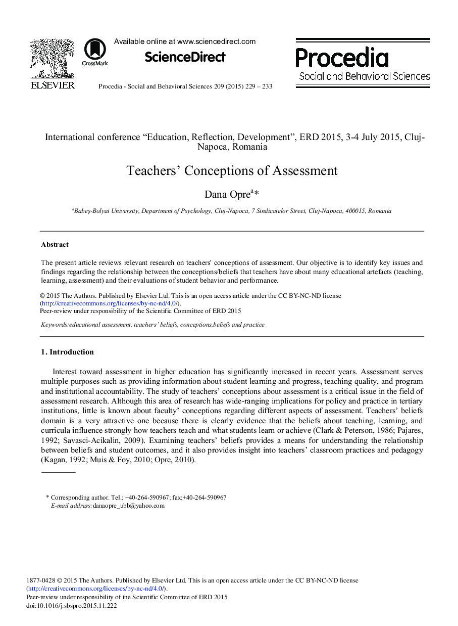 Teachers’ Conceptions of Assessment 