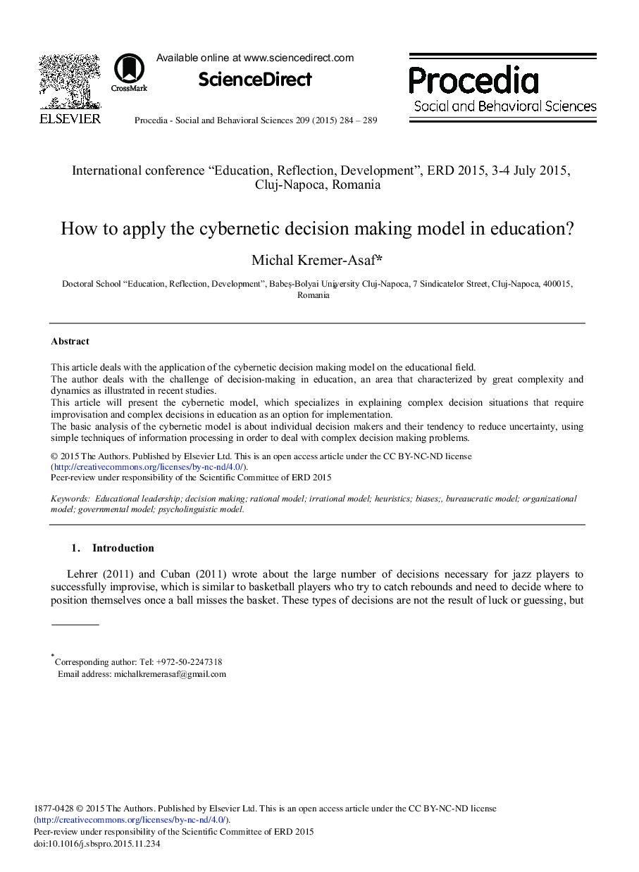 How to Apply the Cybernetic Decision Making Model in Education? 