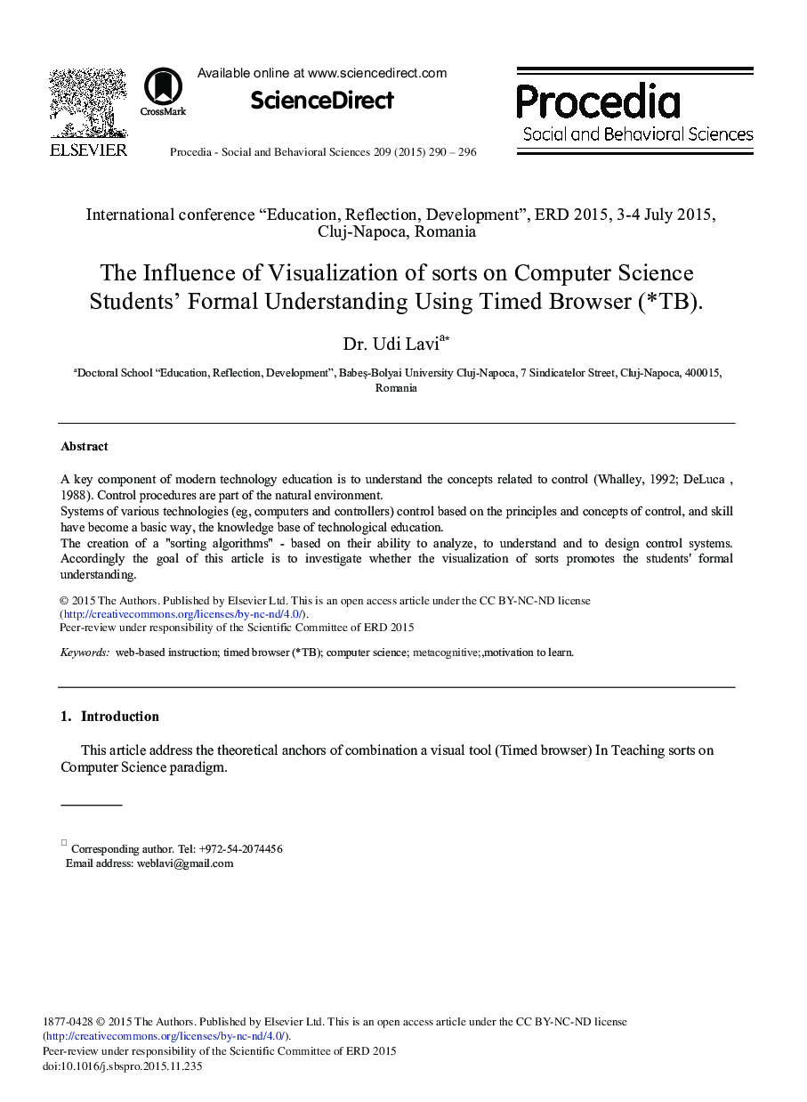 The Influence of Visualization of Sorts on Computer Science Students’ Formal Understanding Using Timed Browser (*TB) 