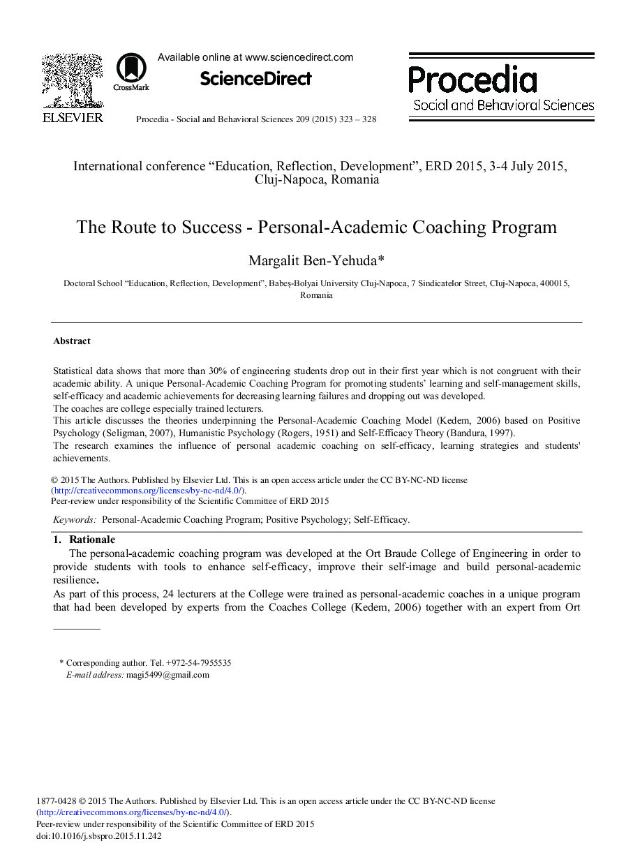 The Route to Success – Personal-Academic Coaching Program 