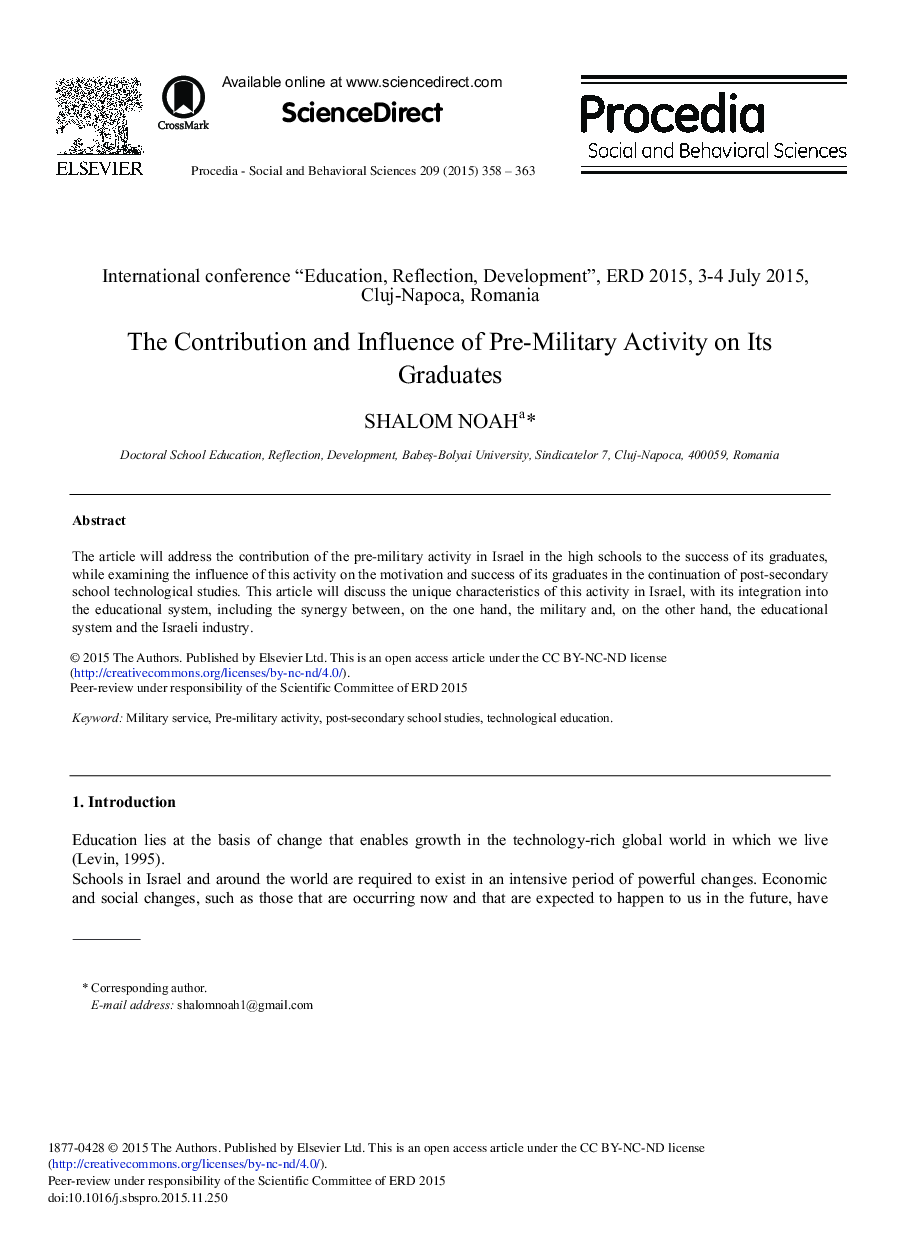 The Contribution and Influence of Pre-military Activity on its Graduates 