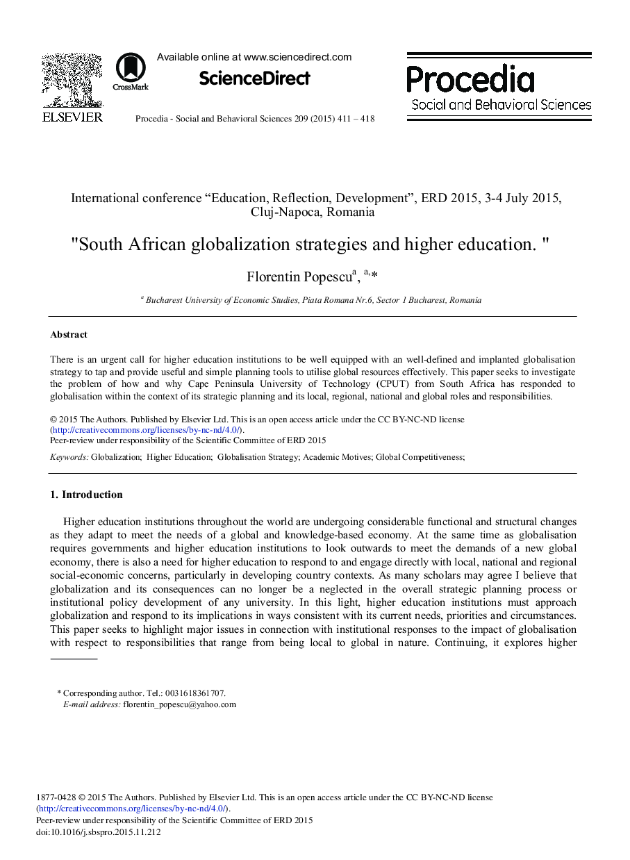 South African Globalization Strategies and Higher Education 