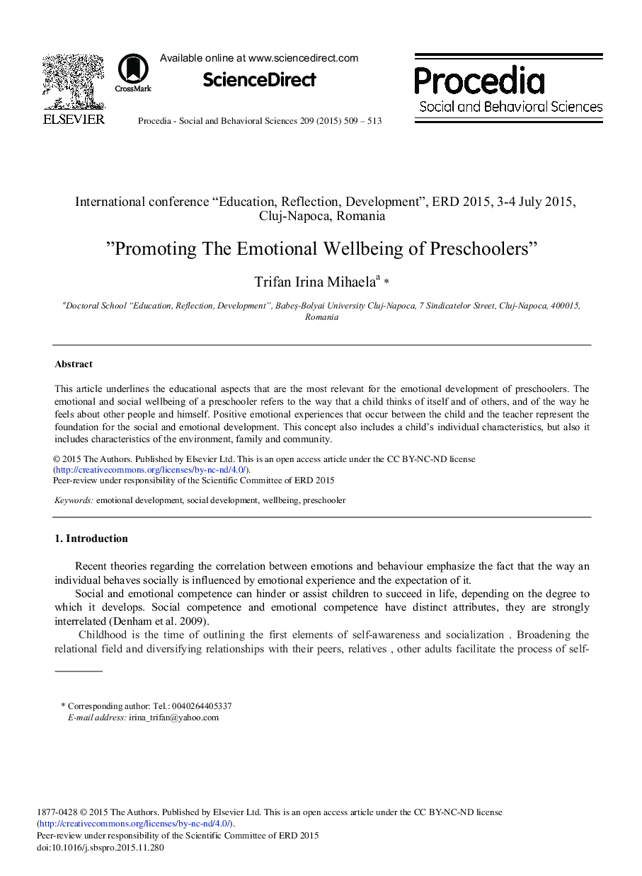 Promoting The Emotional Wellbeing of Preschoolers 