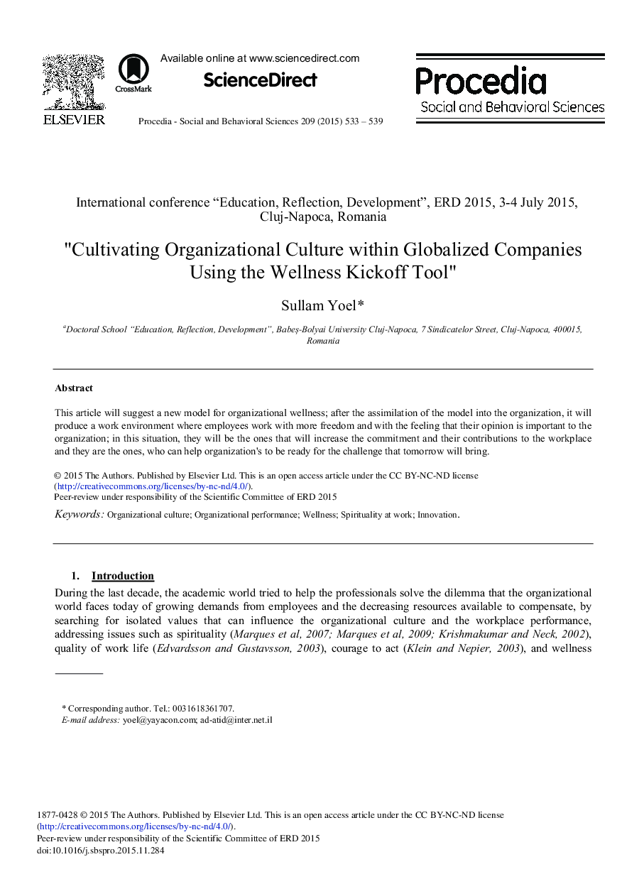 Cultivating Organizational Culture within Globalized Companies Using the Wellness Kickoff Tool 