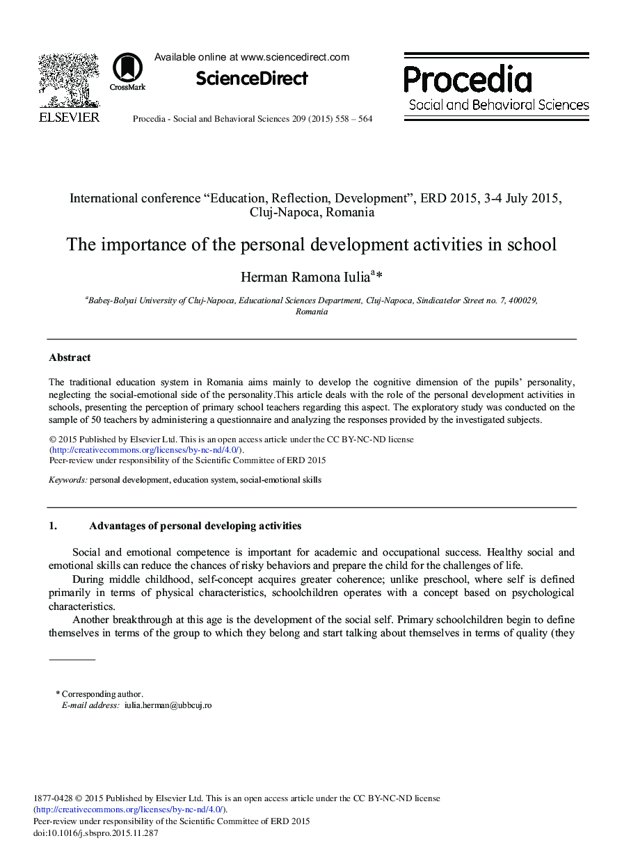 The Importance of the Personal Development Activities in School 